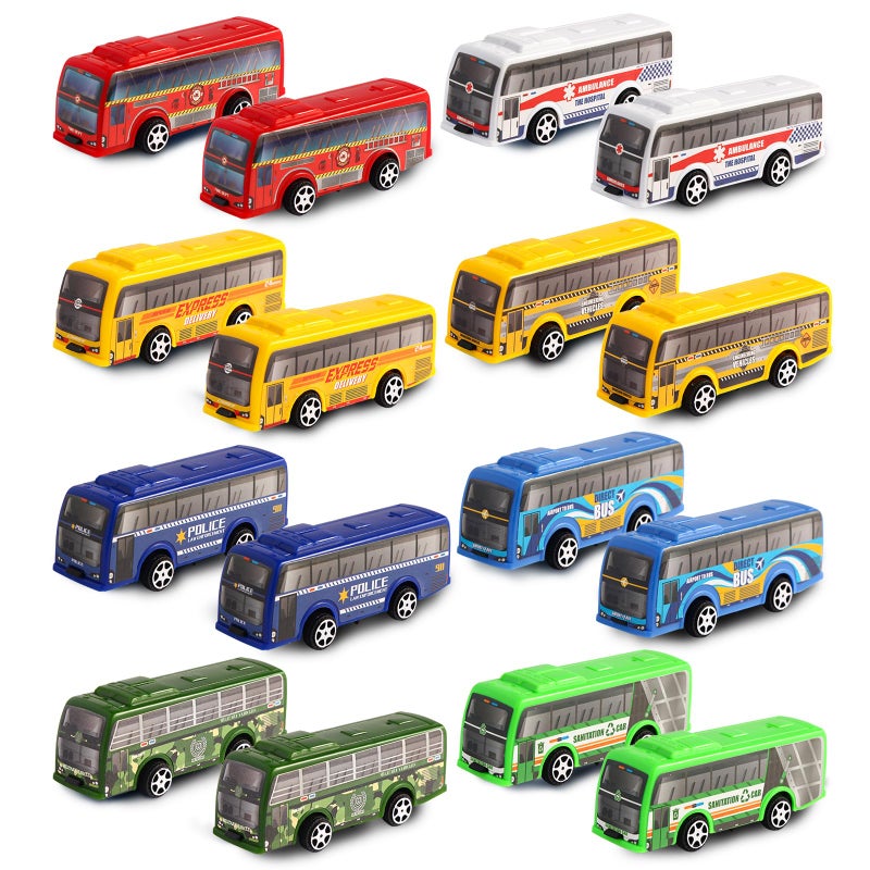 HSMQ 16 Pcs Pull Back City Bus Vehicles Toys Set Mini Pull Back Cars for Kids Toddlers Friction Powered Racing Vehicles Bulk Toys Party Favors Goodie Bags Stuffers Pinata Fillers for Boys Girls - Image 3