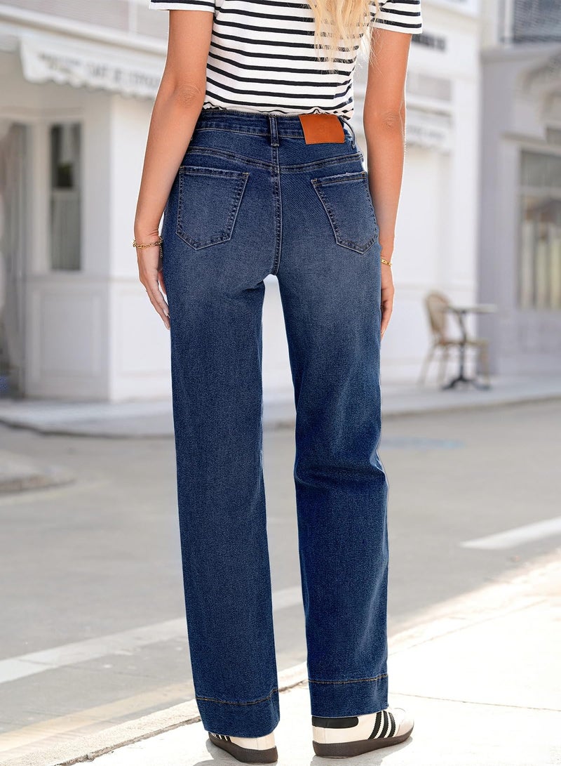 Sidefeel Women's Spring Outfit High Waisted Stretchy Straight Leg Baggy Drawstring Denim Pants Bluing Size 4 - Image 2