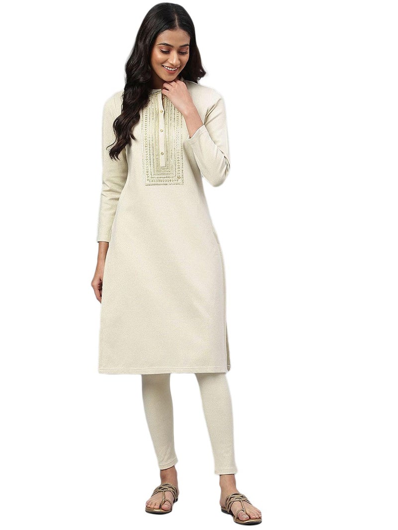 Aurelia White Zari Embroidered Winter Kurta (Size: 2XL)-24NOA13708-703665 - Image 1