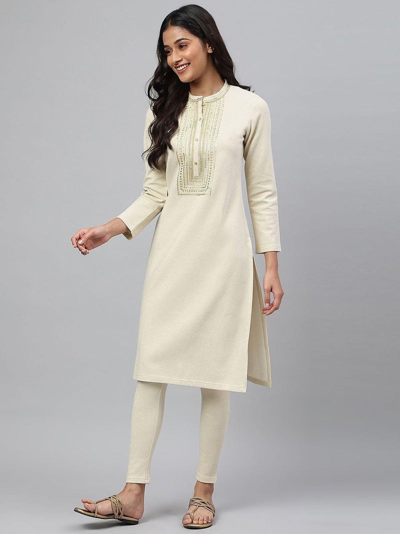 Aurelia White Zari Embroidered Winter Kurta (Size: 2XL)-24NOA13708-703665 - Image 4