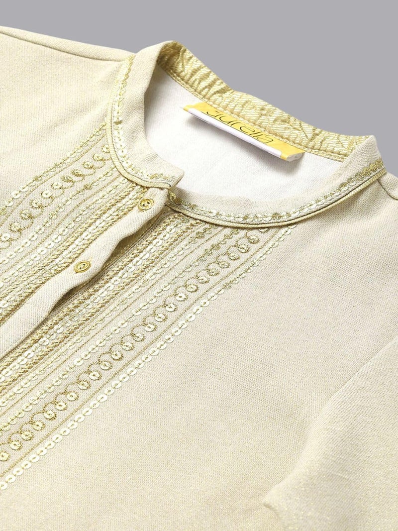 Aurelia White Zari Embroidered Winter Kurta (Size: 2XL)-24NOA13708-703665 - Image 2