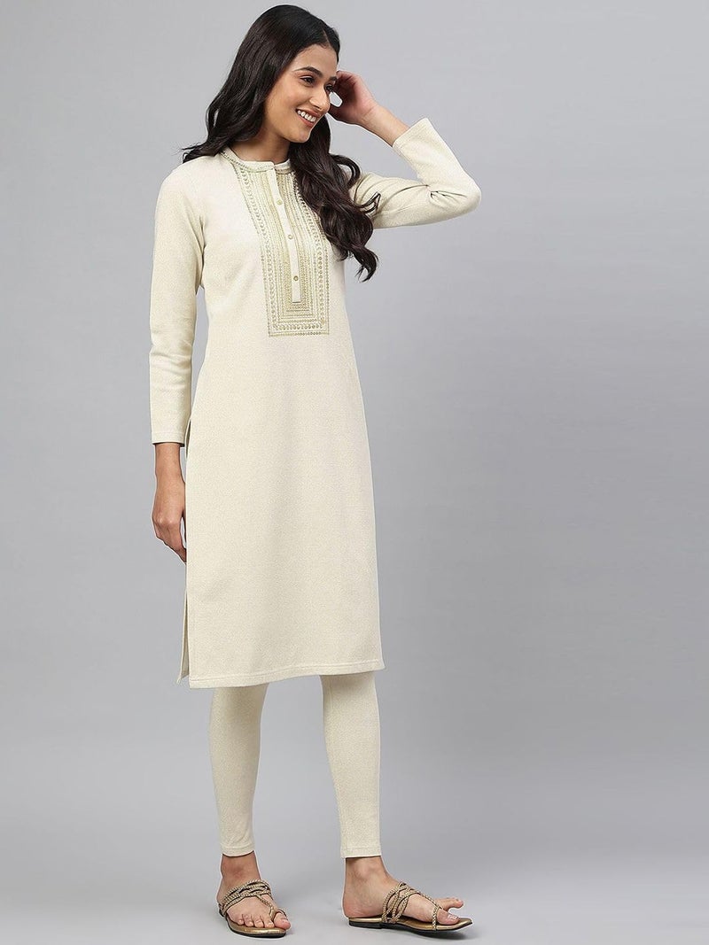Aurelia White Zari Embroidered Winter Kurta (Size: 2XL)-24NOA13708-703665 - Image 3
