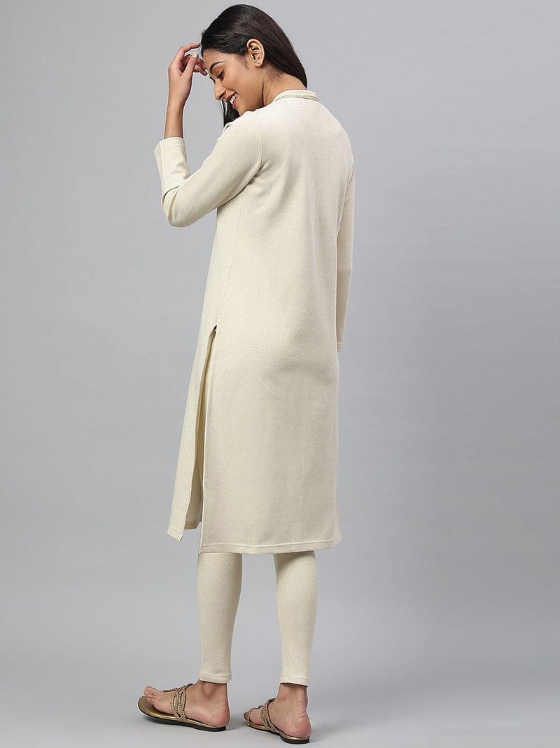 Aurelia White Zari Embroidered Winter Kurta (Size: 2XL)-24NOA13708-703665 - Image 5