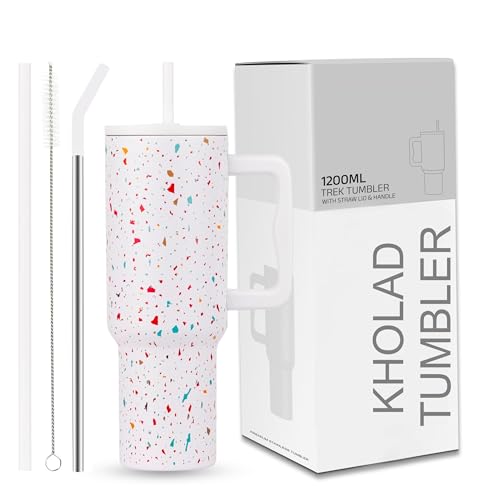 KHOLAD Stainless Steel Vacuum Insulated Tumbler with Lid and Straw Pack of 1 Quencher H2.0 FlowState Coffee Sipper for Water, Iced Tea or Coffee, Smoothie and More 1200ml (TERRAZZO - 40oz) - Image 1
