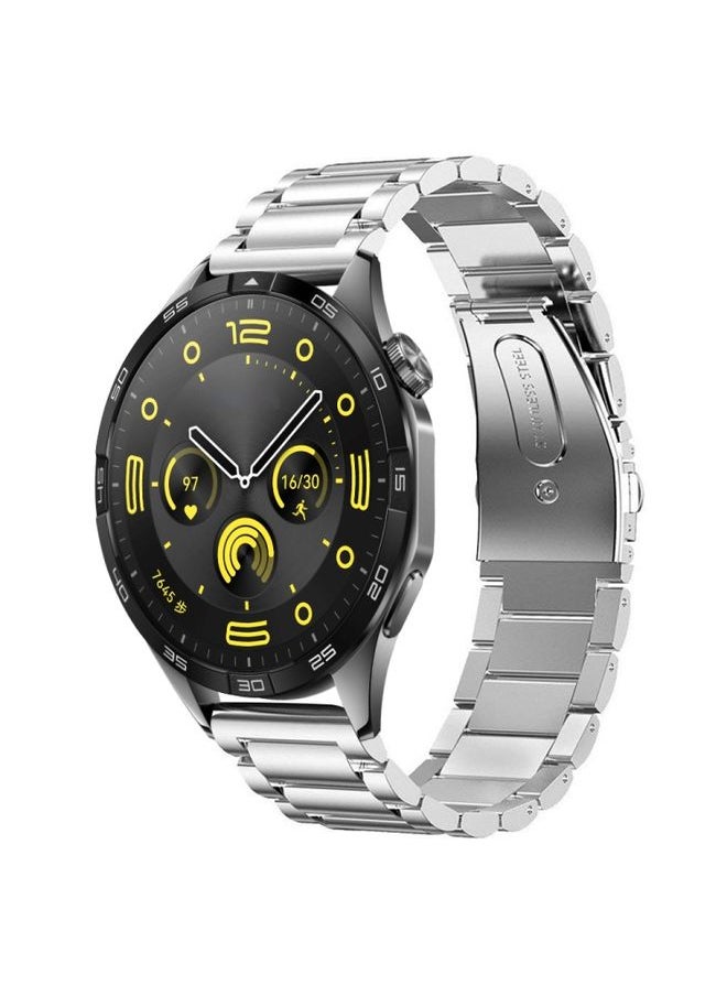 Generic - Replacement Strap For Huawei Watch GT4 46mm Three Bead Stainless Steel Metal Watch Band Silver - Image 1