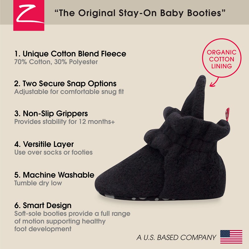 Zutano Unisex Fleece Baby Booties with Organic Cotton Lining, Newborn Essentials, New Black, 6 Months - Image 3
