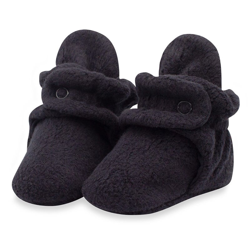 Zutano Unisex Fleece Baby Booties with Organic Cotton Lining, Newborn Essentials, New Black, 6 Months - Image 1