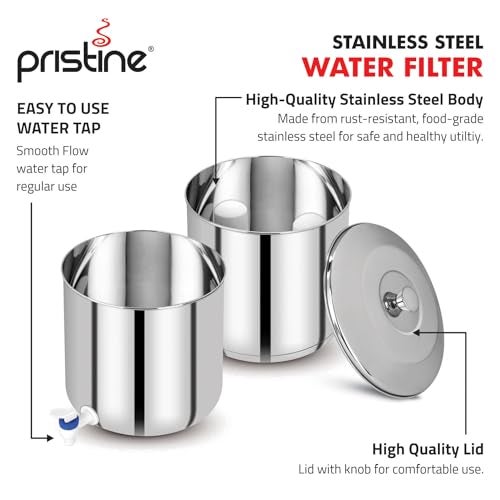 PRISTINE Stainless Steel Gravity Water Purifier Water Filter 20 Ltrs Silver - Image 3