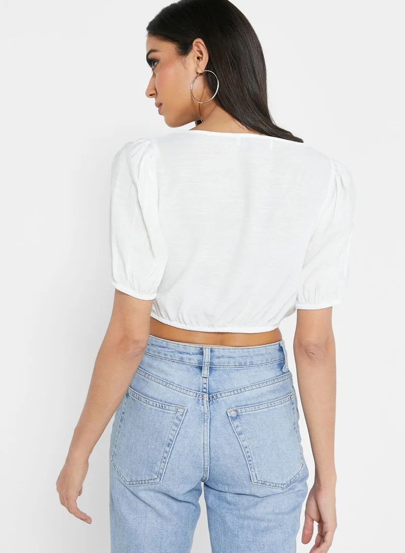 GLAMOROUS Puff Sleeve Crew Neck Crop Top