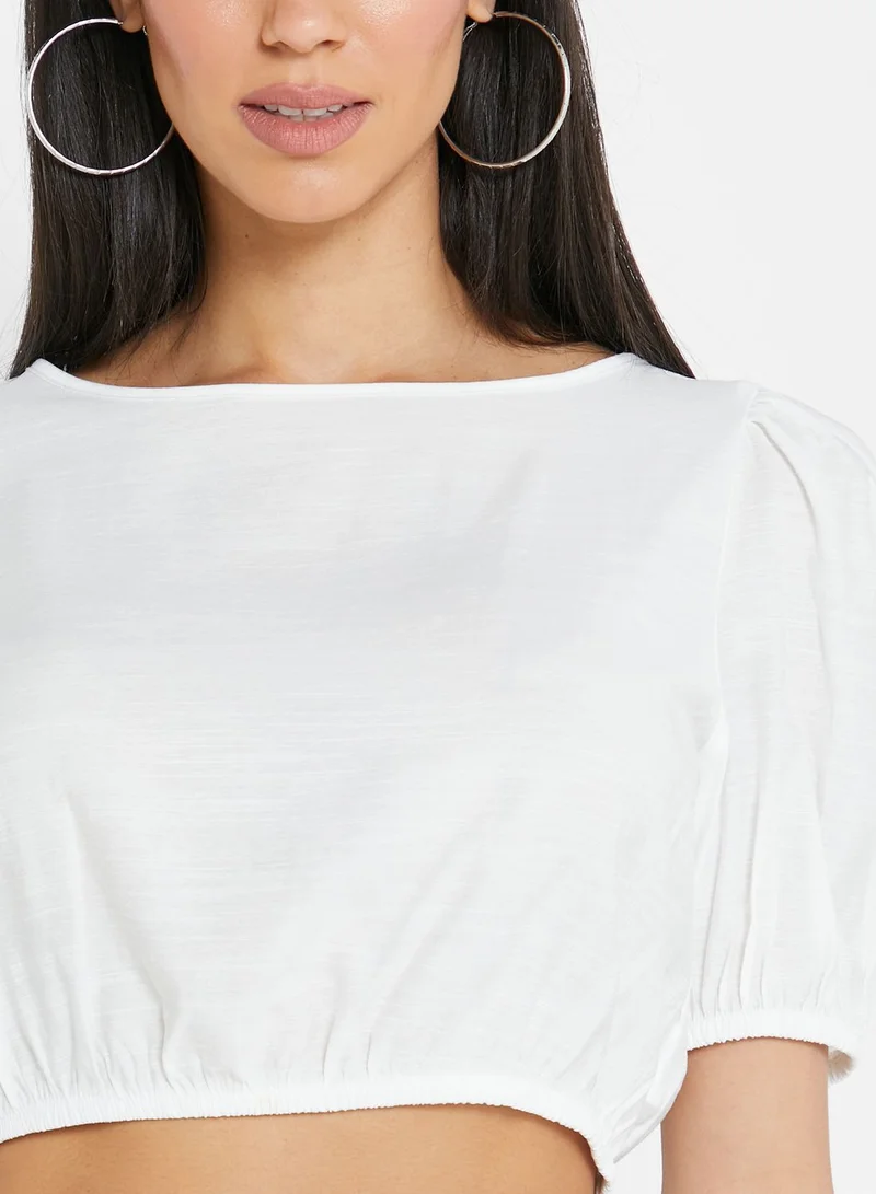GLAMOROUS Puff Sleeve Crew Neck Crop Top