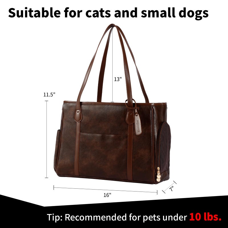 Monanller Stylish Dog Purse Carrier, Leather Pet Carrier Bag for Small Dogs Cats Puppy, Airline Approved Soft-Sided Carrier Coffee - Image 2