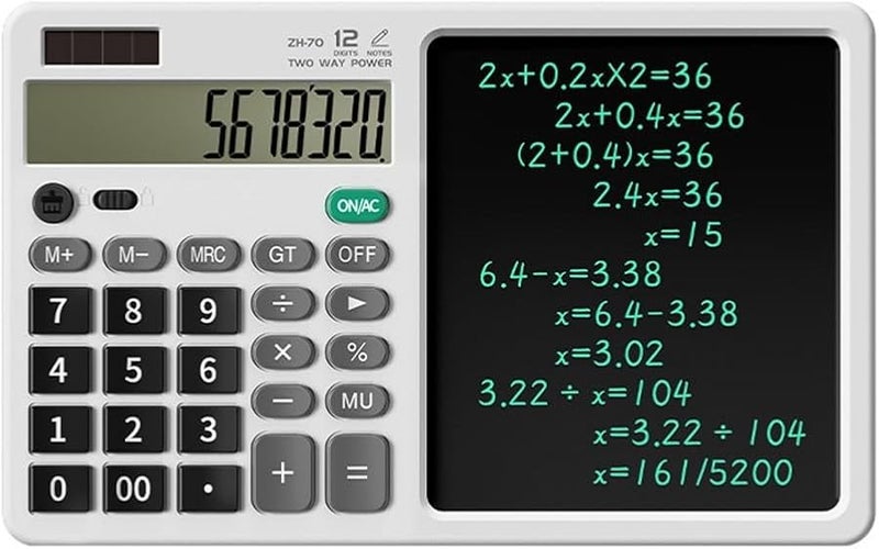 White Handwriting Tablet Calculator 2 In 1 Foldable Notepad With LCD Screen For Office Home School - Image 1