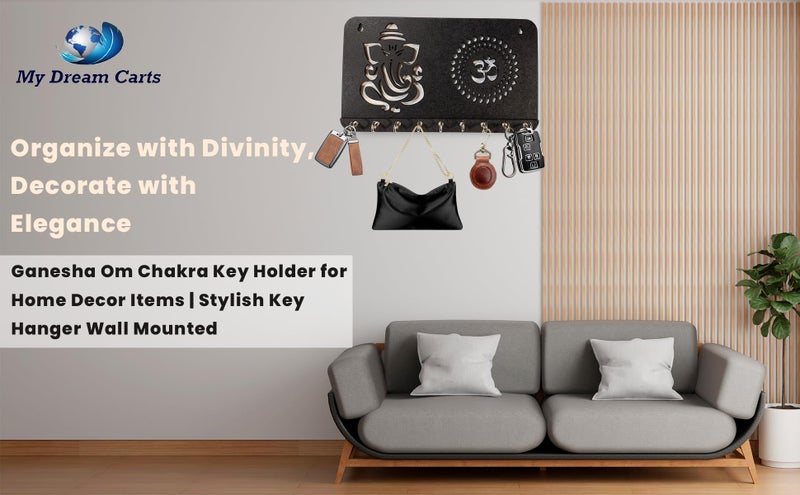 My Dream Carts Ganesha Om Chakra Key Holder for Home Decor Items | Stylish Key Hanger Wall Mounted | Handicraft Key Chain Stand | Wooden Keychain Hangers for Office Decoration | Wood Keys Organizer - Image 5