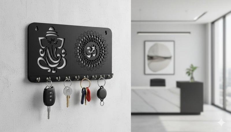 My Dream Carts Ganesha Om Chakra Key Holder for Home Decor Items | Stylish Key Hanger Wall Mounted | Handicraft Key Chain Stand | Wooden Keychain Hangers for Office Decoration | Wood Keys Organizer - Image 1