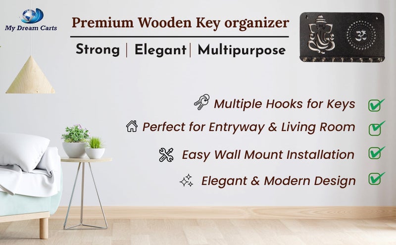 My Dream Carts Ganesha Om Chakra Key Holder for Home Decor Items | Stylish Key Hanger Wall Mounted | Handicraft Key Chain Stand | Wooden Keychain Hangers for Office Decoration | Wood Keys Organizer - Image 4