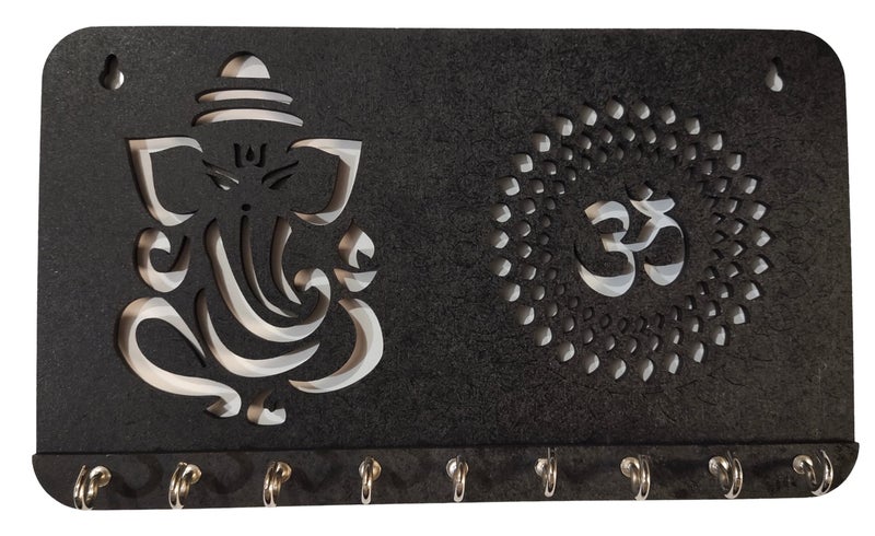 My Dream Carts Ganesha Om Chakra Key Holder for Home Decor Items | Stylish Key Hanger Wall Mounted | Handicraft Key Chain Stand | Wooden Keychain Hangers for Office Decoration | Wood Keys Organizer - Image 2