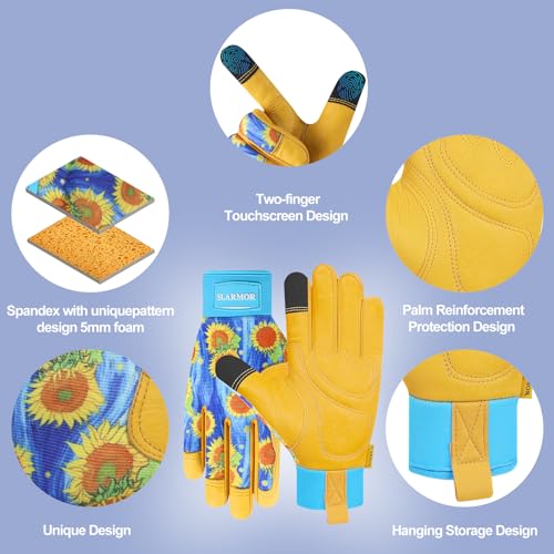 SLARMOR Leather-Gardening-Gloves for Women - Thorn-Proof Work-Gloves with Touch Screen for Weeding, Digging, Planting, Pruning Yard Gloves，Well-Designed Gardening Gifts for Women Gardeners-Medium - Image 2