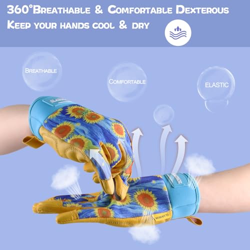SLARMOR Leather-Gardening-Gloves for Women - Thorn-Proof Work-Gloves with Touch Screen for Weeding, Digging, Planting, Pruning Yard Gloves，Well-Designed Gardening Gifts for Women Gardeners-Medium - Image 3