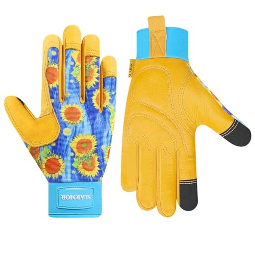SLARMOR Leather-Gardening-Gloves for Women - Thorn-Proof Work-Gloves with Touch Screen for Weeding, Digging, Planting, Pruning Yard Gloves，Well-Designed Gardening Gifts for Women Gardeners-Medium - Image 1