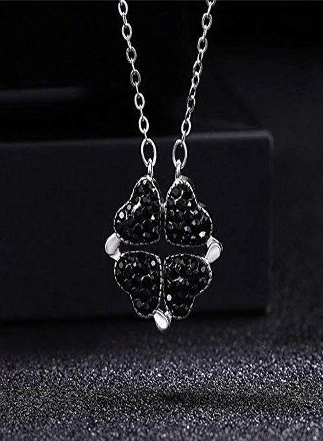 Grab Classy Stainless Steel 2 in1 Four Heart Necklace Both Sides Magnetic Heart Clover Pendant for Valentine's Day Gift (Red) - Image 2