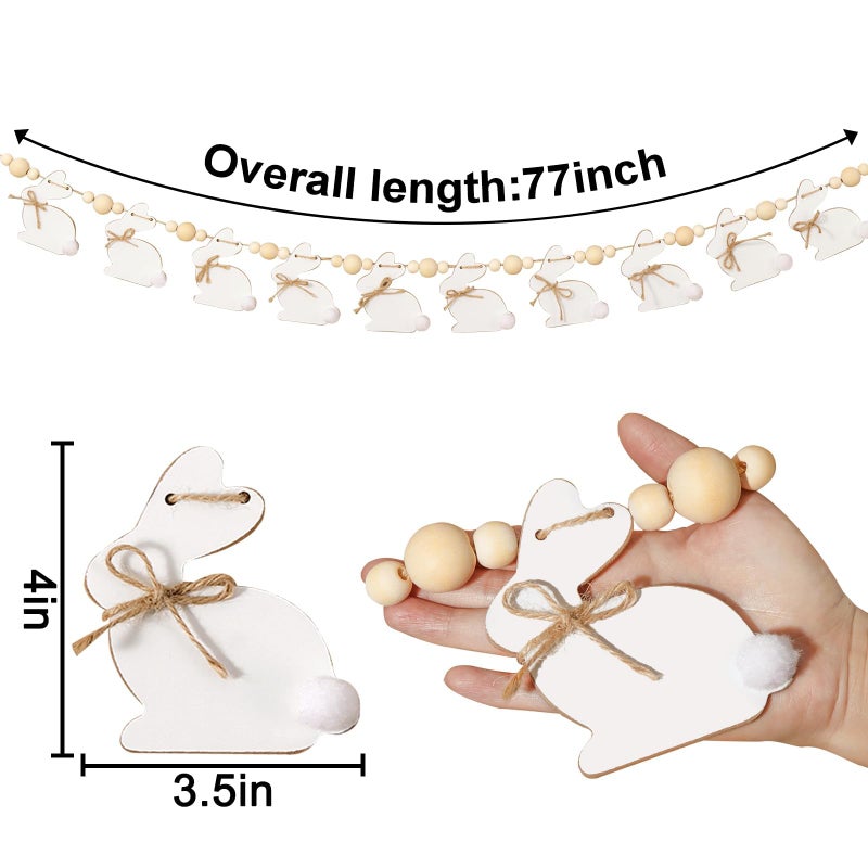 Bunny Chorus Easter Decorations Garlands, Cute Bunny Easter Garland with Wooden Beads, Rustic Banner for Mantel, Fireplace, Wall, Home, Farmhouse, Office, School Indoor Spring Decor Supplies - Image 2