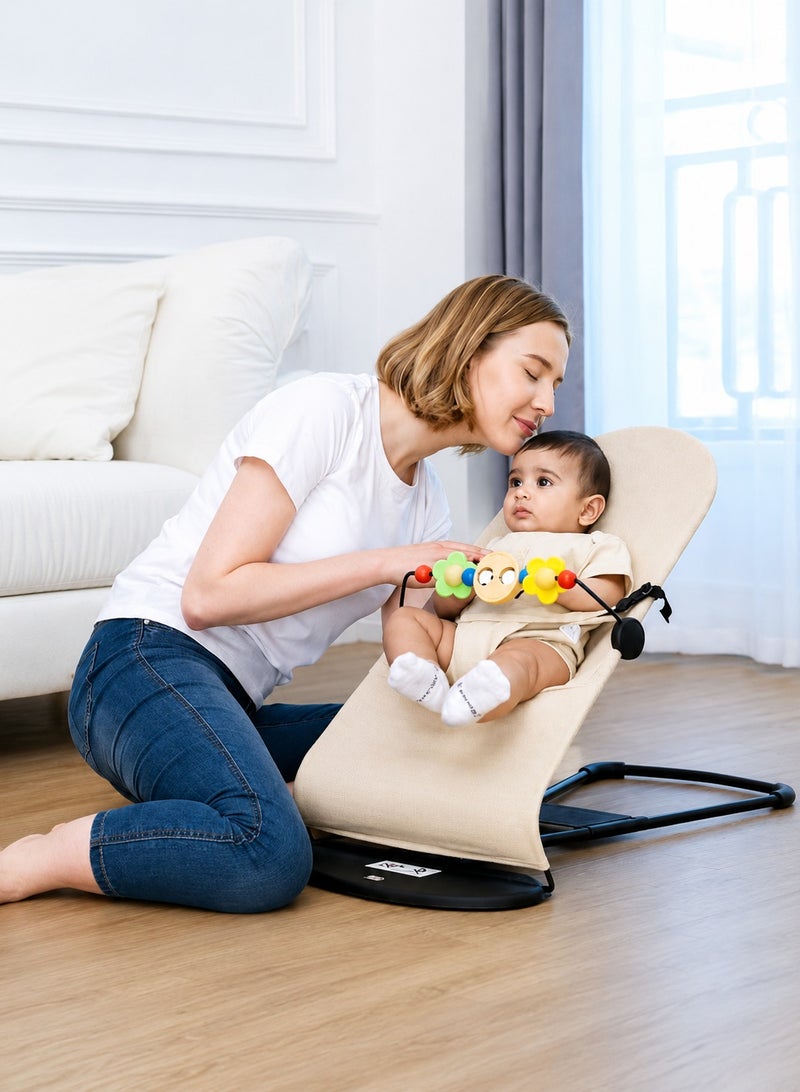 ARNOTEC Baby Bouncer Seat for Infants 0–18 Months – Portable Rocker with Soothing Vibrations, Mesh & Organic Cotton Fabric, 3 Recline Positions, Removable Toy Bar & Hanging Toys - Image 5