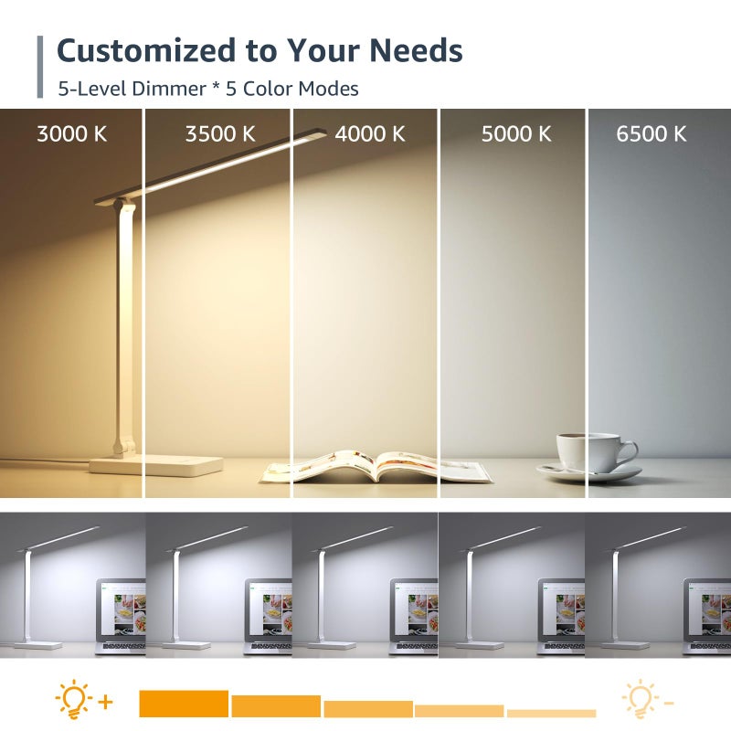 Lepro LED Desk Lamp, Metal Desk Light 9.5W 800lm, Forbes Vetted Best Task Lamp, 5 Color Modes 5 Brightness Level, Dimmable Home Office Desktop Lamp for Reading, Crafting, Sewing, Puzzle, Nail, White - Image 3