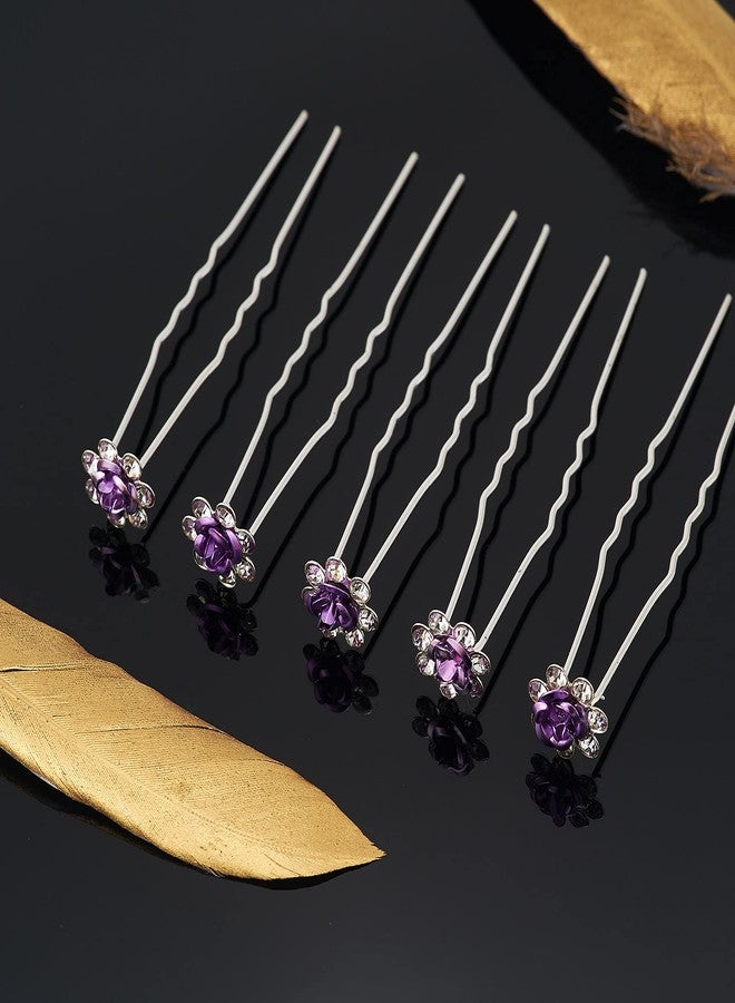QIUTIMIY 20 Pack (Violet) Crystal Hair Pins Rose Flower Rhinestone Hair Clips for Bridal Wedding Women Hair Jewelry Accessories, with Clear Container - Image 3
