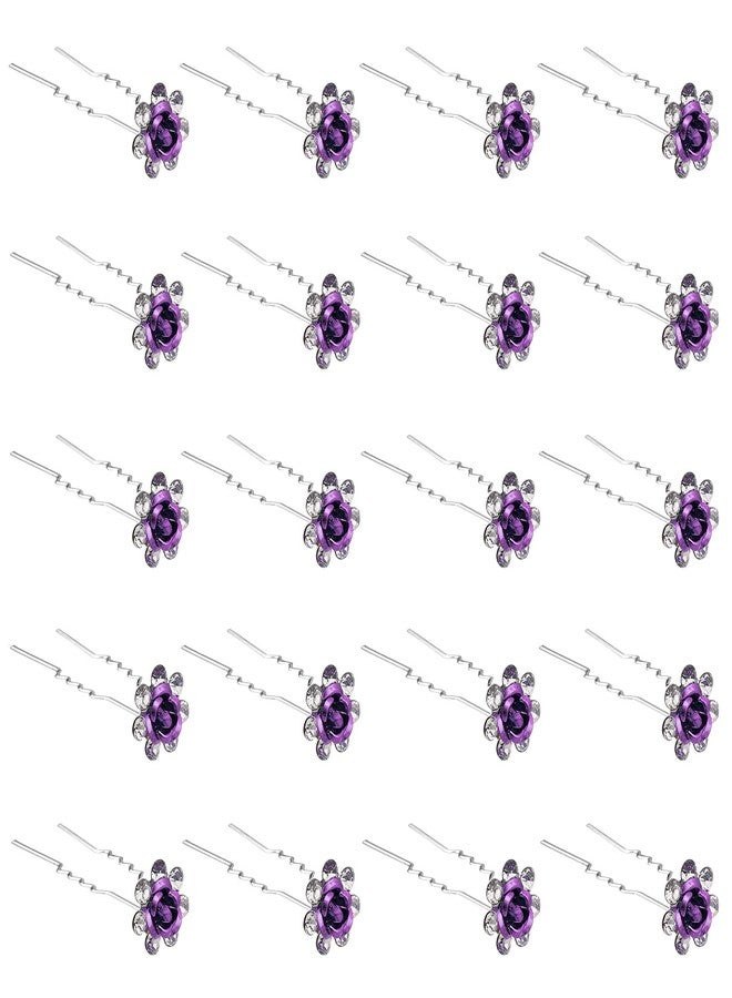 QIUTIMIY 20 Pack (Violet) Crystal Hair Pins Rose Flower Rhinestone Hair Clips for Bridal Wedding Women Hair Jewelry Accessories, with Clear Container - Image 1