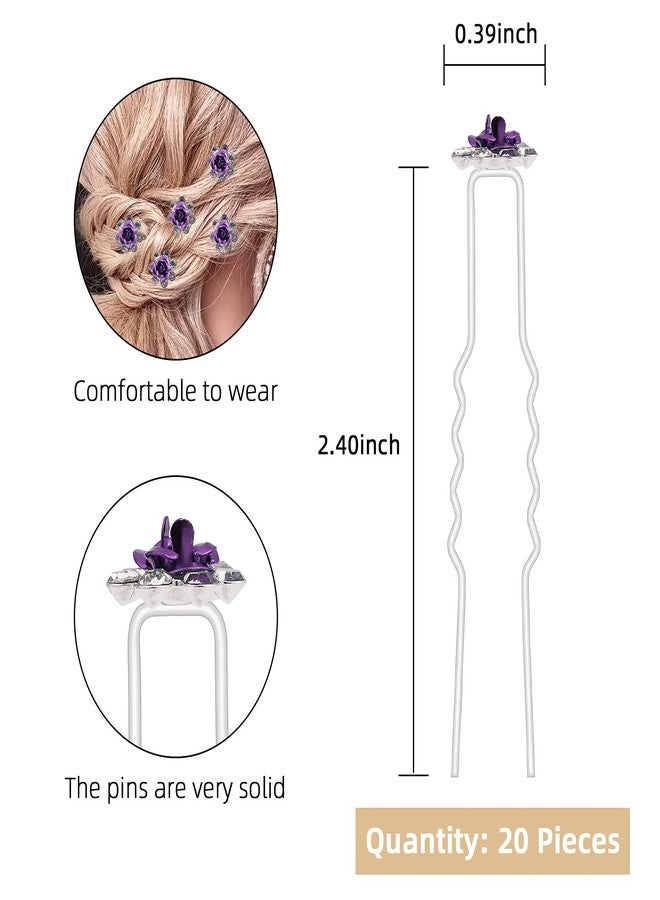 QIUTIMIY 20 Pack (Violet) Crystal Hair Pins Rose Flower Rhinestone Hair Clips for Bridal Wedding Women Hair Jewelry Accessories, with Clear Container - Image 2