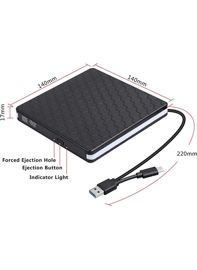 Garlo - External DVD Drive, USB 3.0 Type-C CD DVD +/-RW Optical Drive USB C Burner Slim CD/DVD ROM Rewriter Writer Reader Portable for PC Laptop Desktop MacBook Mac Windows 7/8.1/10 Linux OS Apple - Image 1