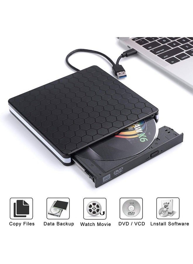 Garlo - External DVD Drive, USB 3.0 Type-C CD DVD +/-RW Optical Drive USB C Burner Slim CD/DVD ROM Rewriter Writer Reader Portable for PC Laptop Desktop MacBook Mac Windows 7/8.1/10 Linux OS Apple - Image 1