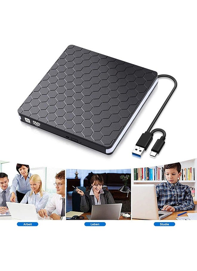 Garlo - External DVD Drive, USB 3.0 Type-C CD DVD +/-RW Optical Drive USB C Burner Slim CD/DVD ROM Rewriter Writer Reader Portable for PC Laptop Desktop MacBook Mac Windows 7/8.1/10 Linux OS Apple - Image 1