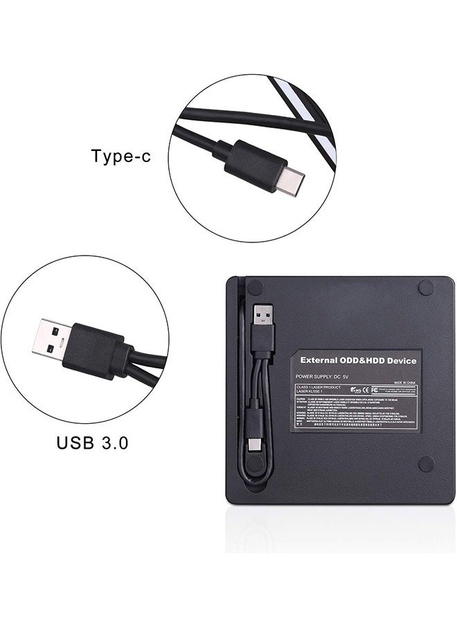 Garlo - External DVD Drive, USB 3.0 Type-C CD DVD +/-RW Optical Drive USB C Burner Slim CD/DVD ROM Rewriter Writer Reader Portable for PC Laptop Desktop MacBook Mac Windows 7/8.1/10 Linux OS Apple - Image 1