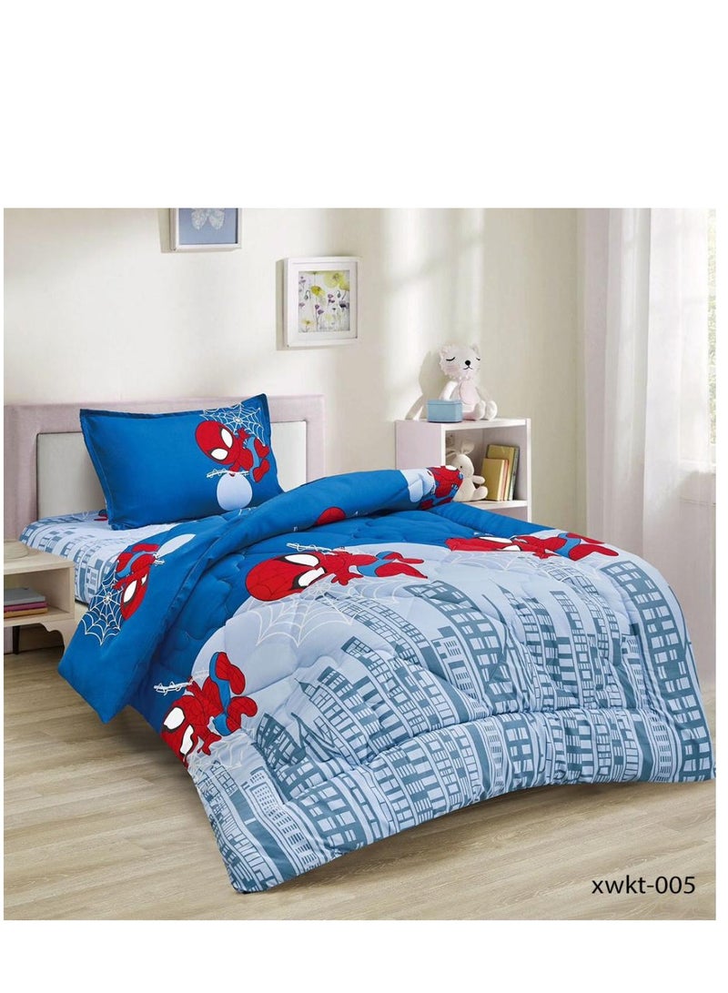 مينج لي طقم لحاف مفرش سرير شتوي  مخمل ناعم مبطن بفرو برسومات اطفال من 3 قطع مقاس مفرد