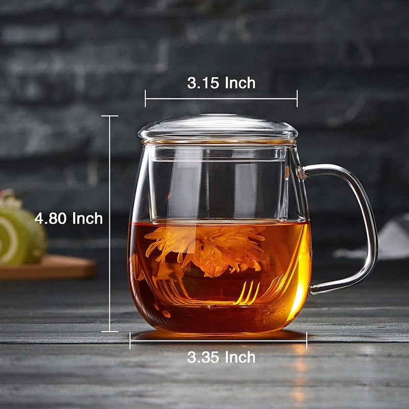 DOPUDO Glass Teacups 2 Pack Glass Tea Cup with Infuser and Lid, 17.6oz/520ml Large Borosilicate Teacup,Tea Clear Mug Cup for Loose Leaf Blooming Tea, Microwave & Dishwasher Safe. - Image 3