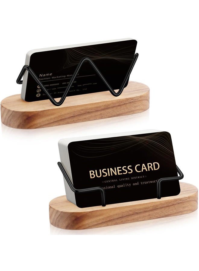Amyhill 2 Pieces Wood Business Card Holder for Desk Wooden Business Card Display Stand Postcard Holder for Office Home Desktop (Wood Color) - Image 1