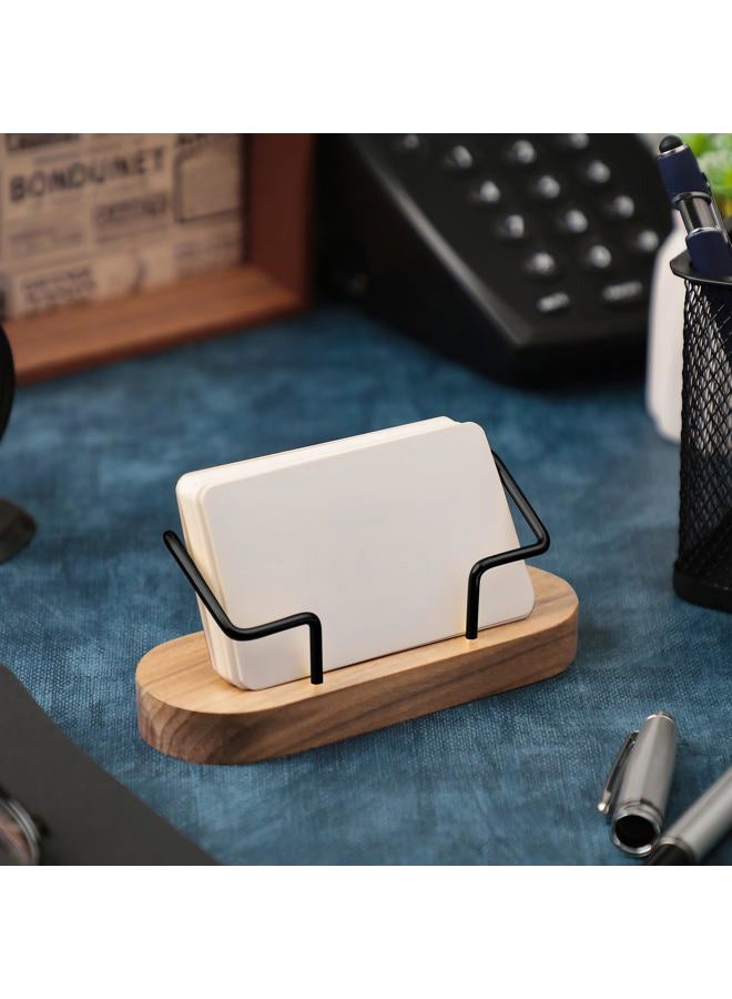 Amyhill 2 Pieces Wood Business Card Holder for Desk Wooden Business Card Display Stand Postcard Holder for Office Home Desktop (Wood Color) - Image 2