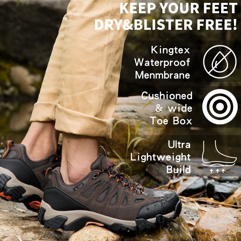 SHULOOK Men's Waterproof Hiking Shoes Lightweight Anti Slip Outdoor Ankle Boots Breathable Hike Trekking Trails Shoe Brown/Orange 11 - Image 5