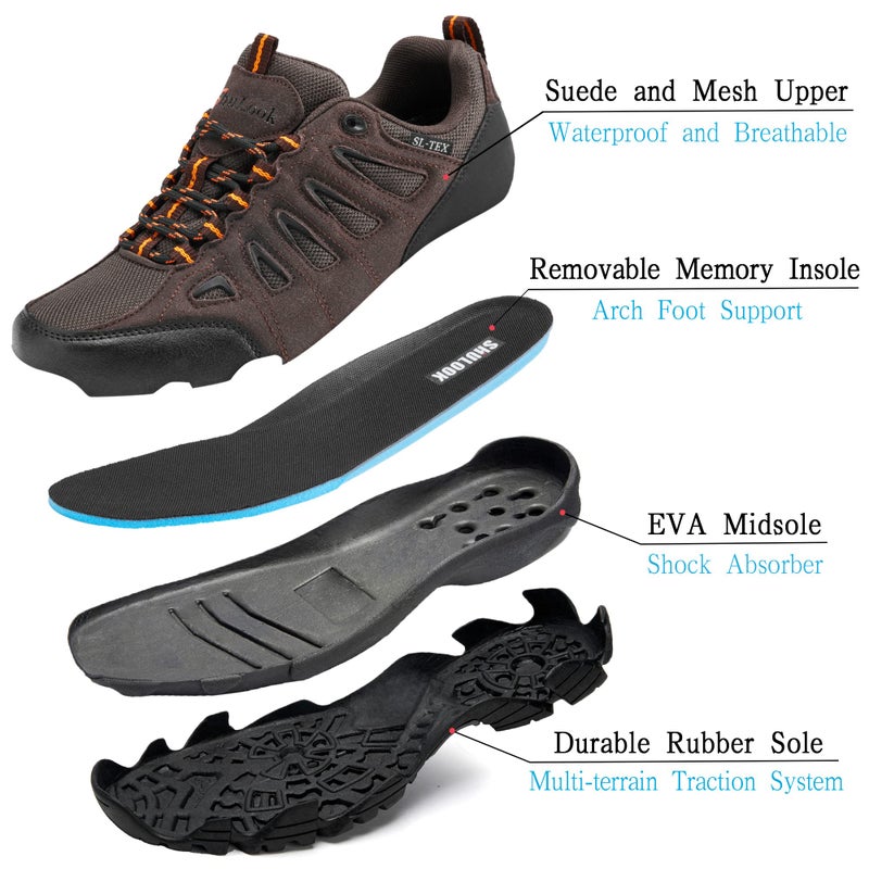 SHULOOK Men's Waterproof Hiking Shoes Lightweight Anti Slip Outdoor Ankle Boots Breathable Hike Trekking Trails Shoe Brown/Orange 11 - Image 3