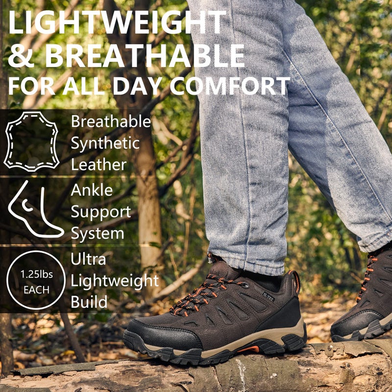 SHULOOK Men's Waterproof Hiking Shoes Lightweight Anti Slip Outdoor Ankle Boots Breathable Hike Trekking Trails Shoe Brown/Orange 11 - Image 4