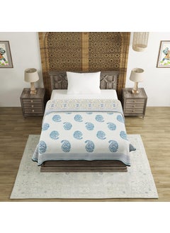 BLOCKS OF INDIA BLOCKS OF INDIA Hand Block Printed Cotton Single Size Reversible Malmal Dohar for Summer Blue Jaal  - Image 2