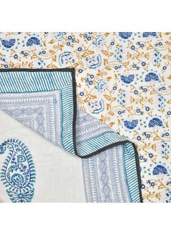 BLOCKS OF INDIA BLOCKS OF INDIA Hand Block Printed Cotton Single Size Reversible Malmal Dohar for Summer Blue Jaal  - Image 5