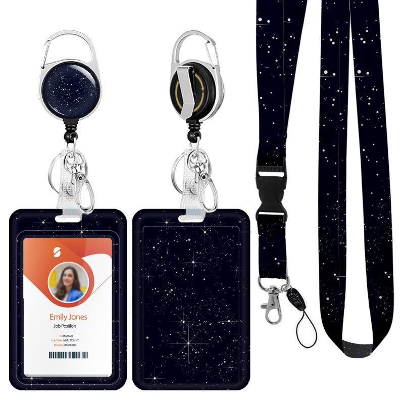 Boutilon ID Badge Holder with Lanyard,Retractable ID Badge Card Holders Detachable Neck Lanyard Strap with Badge Reel and Vertical ID Holder for Nurse Students Teachers Office Staff(Starry Sky) - Image 1