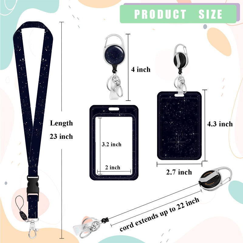 Boutilon ID Badge Holder with Lanyard,Retractable ID Badge Card Holders Detachable Neck Lanyard Strap with Badge Reel and Vertical ID Holder for Nurse Students Teachers Office Staff(Starry Sky) - Image 5