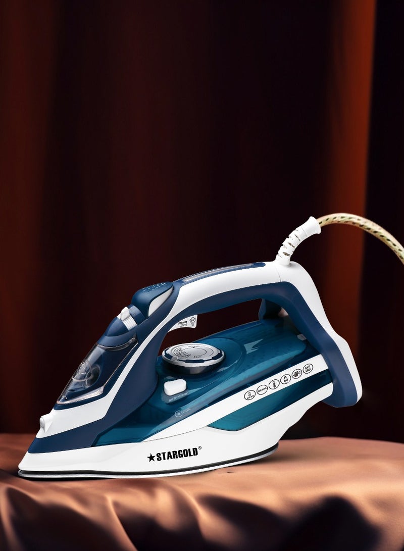 Steam Iron 3000W Ceramic Soleplate With Self-Clean Function 450ML Water Tank Adjustable Temperature Control Blue