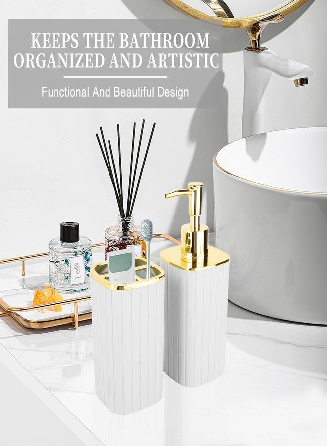 RRM 2PCS Bathroom Accessories Set, White and Gold Bathroom Accessories Include Soap Dispenser and Toothbrush Holder for Boho Bathroom Decor - Image 5