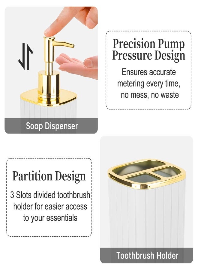 RRM 2PCS Bathroom Accessories Set, White and Gold Bathroom Accessories Include Soap Dispenser and Toothbrush Holder for Boho Bathroom Decor - Image 3