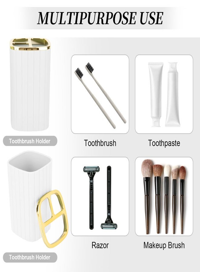 RRM 2PCS Bathroom Accessories Set, White and Gold Bathroom Accessories Include Soap Dispenser and Toothbrush Holder for Boho Bathroom Decor - Image 4
