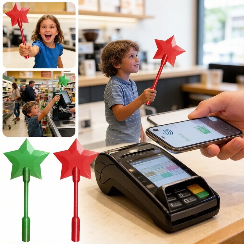 حامل بطاقات NFC مع عصا الدفع بنجمة خمسة الأشكال، عصا الدفع، عصا الدفع لاسلكية ثلاثية الأبعاد، حامل بطاقات بالعصا، عصا على شكل نجمة عيد الفصح باللون الأخضر - Image 5